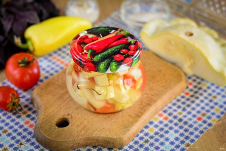 Pattypan Squash Salad with Vegetables for Winter Without Sterilization