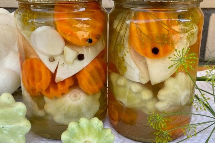 Pattypan Squash Like Milk Cap Mushrooms with Onion and Carrots