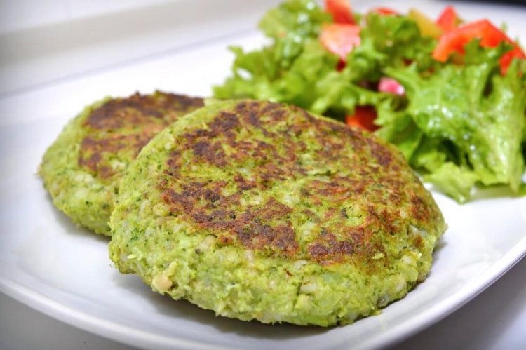 Broccoli Cutlets on a Baking Sheet in the Oven