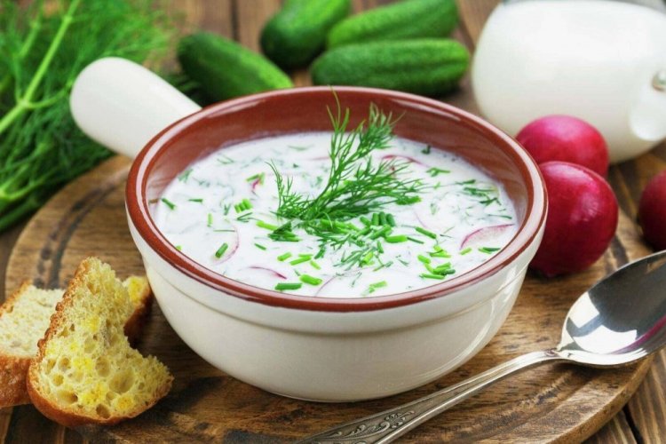 Healthy Okroshka with Sausage and Yogurt
