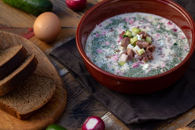 Healthy Okroshka with Boiled Beef