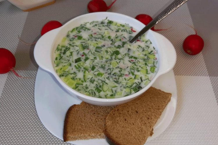 Healthy Okroshka with Chicken and Tan
