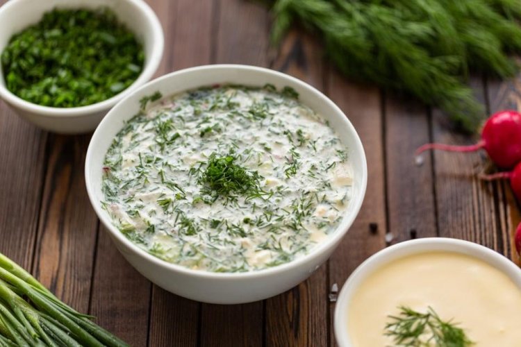 Healthy Okroshka with Daikon and Ayran