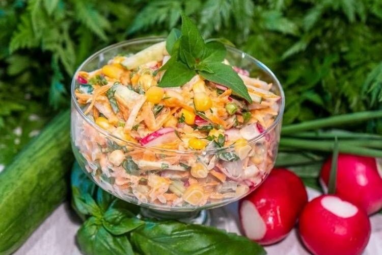 Radish, Egg, Carrot, and Corn Salad