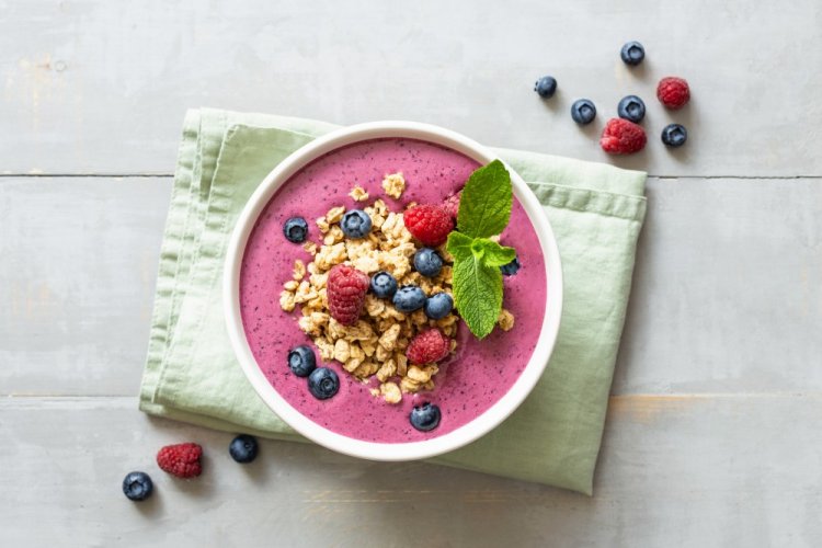 Smoothie Bowl with Bananas, Berries, and Coconut Milk