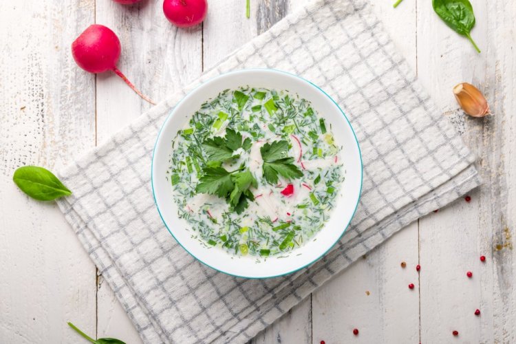 Okroshka con pollo y Ayran