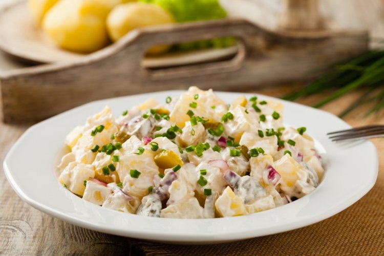 Bavarian Salad with Smoked Sausages and Mayonnaise