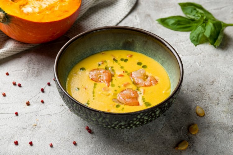 Pumpkin Cream Soup with Shrimp