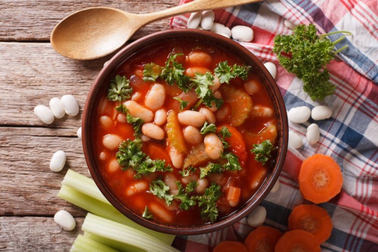 Bean Soup with Vegetables and Apple Cider Vinegar for Winter