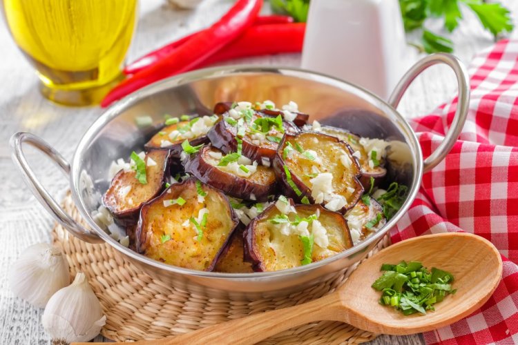 Eggplant with Garlic in a Pan
