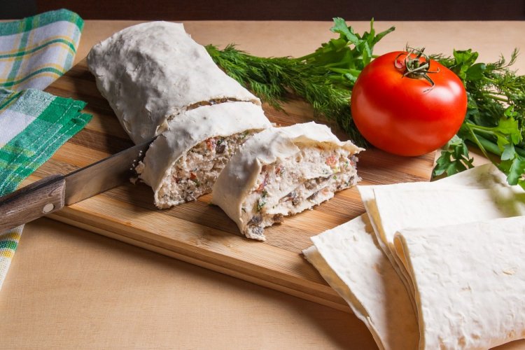 Lavash with Processed Cheese and Herbs