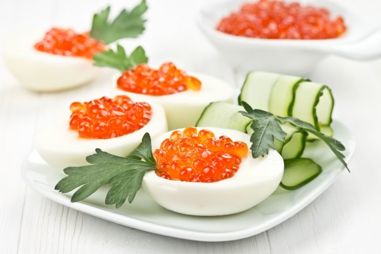 Deviled Eggs with Red Caviar