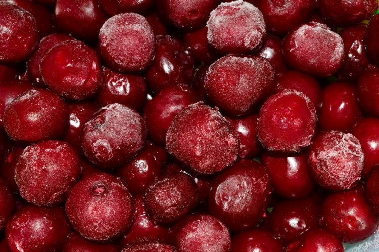 Frozen Cherries on Parchment Paper