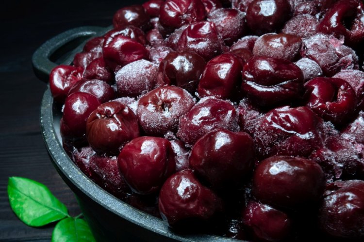 Sweet Cherries Frozen in Their Own Juice for Winter