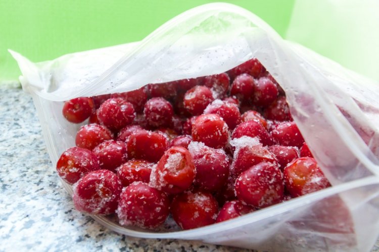 Sweet Cherries Frozen in Zip-Top Bags for Winter