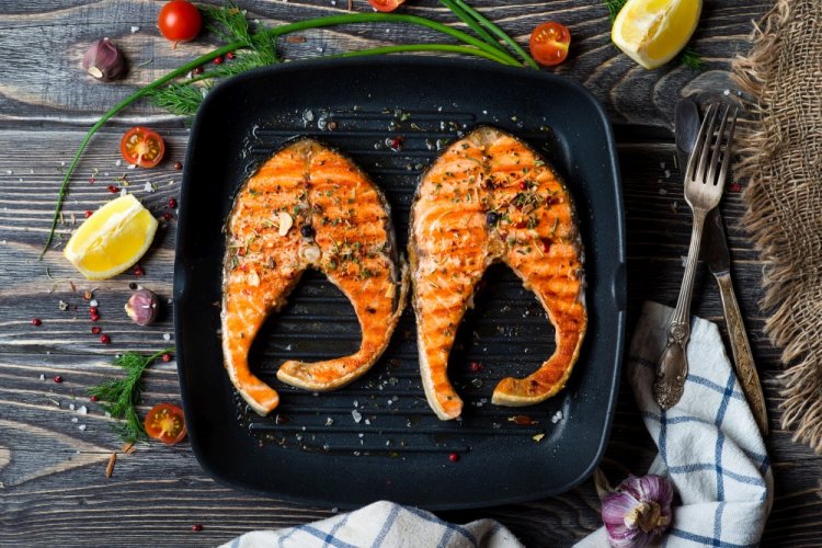 Trout Steak in White Wine in a Pan