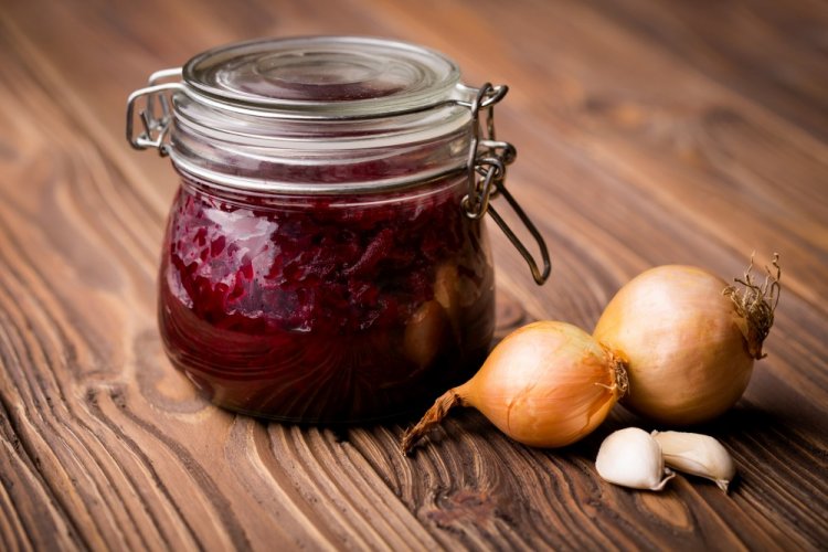 Beetroot with Onion and Carrots for Borsch in Winter