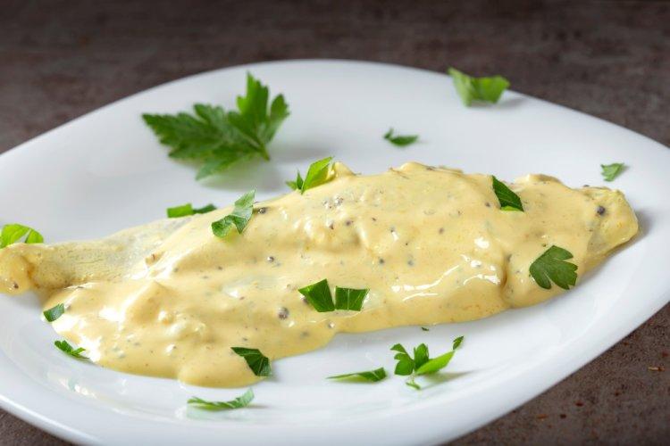 Pollock in Sour Cream and Mustard in a Skillet