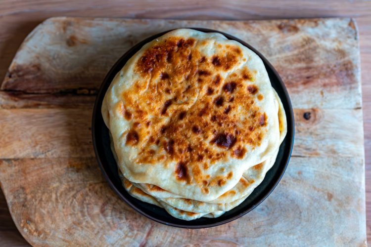 Yeast Flatbreads with Cheese in a Skillet
