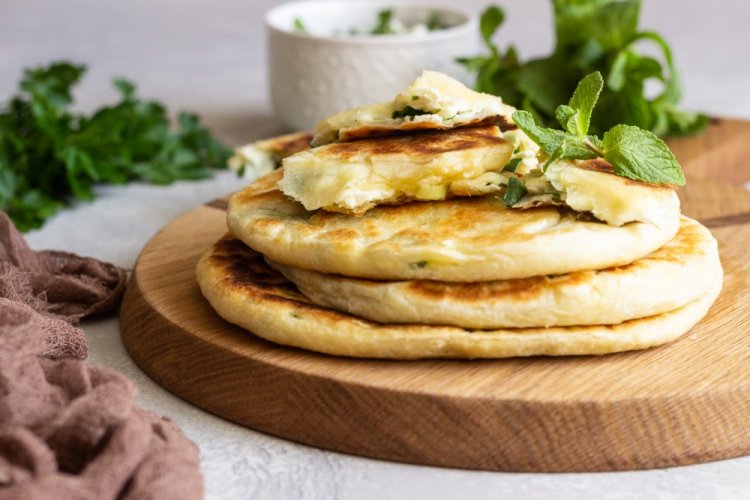 Cottage Cheese Flatbreads with Cheese in a Skillet