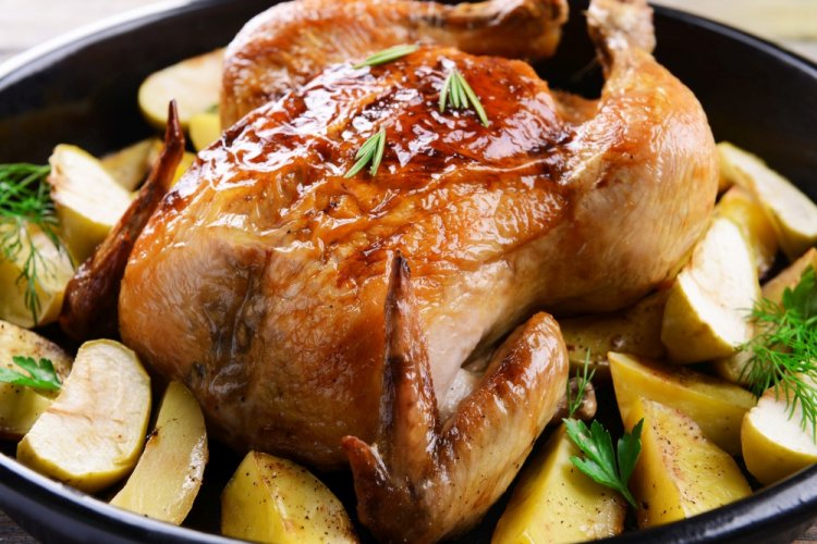 Baked Chicken with Apples and Crispy Skin