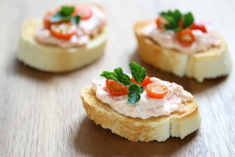 Crab Stick Spread with Cherry Tomatoes