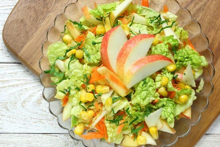 Salad with Napa Cabbage, Corn, and Apples