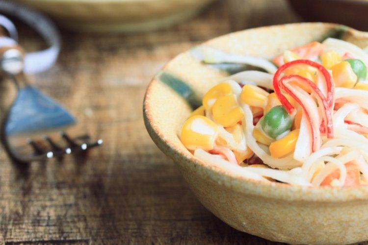 Salad with Crab Sticks, Corn, and Peas