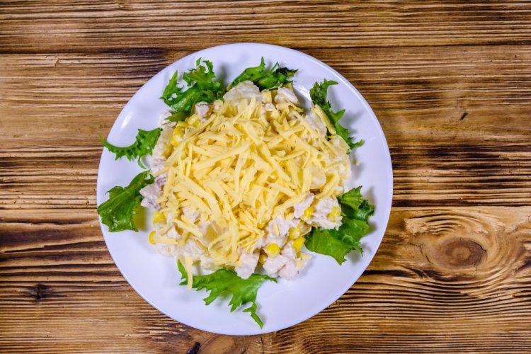 Salad with Smoked Chicken, Corn, and Cheese