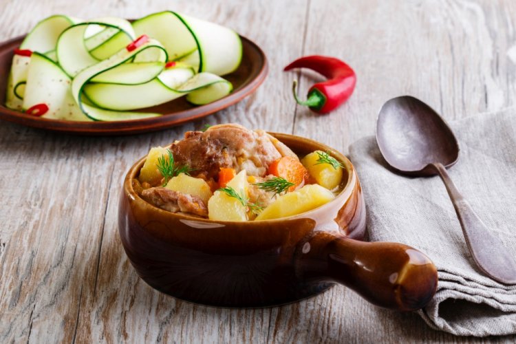 Potatoes with Meat and Cabbage in Pots