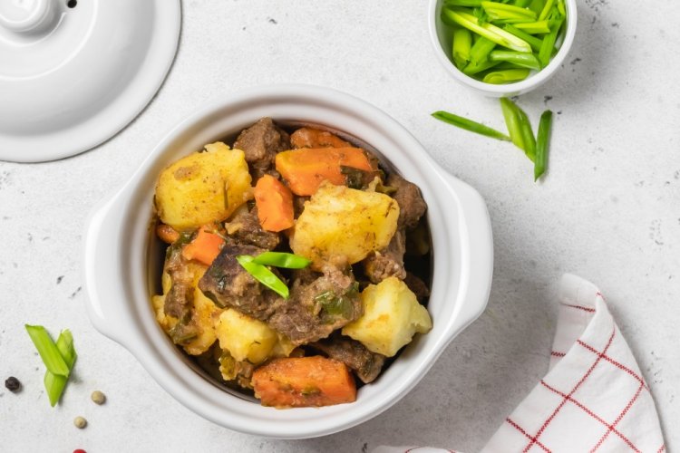 Potatoes with Meat and Pumpkin in Pots