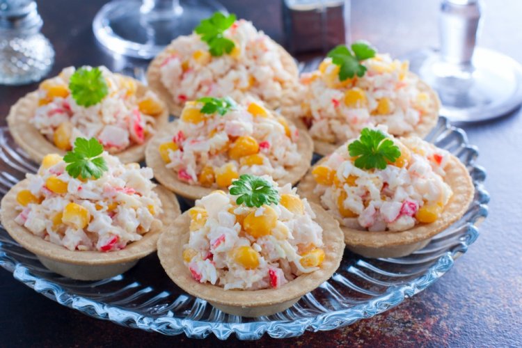 Tartlets with Crab Sticks and Corn