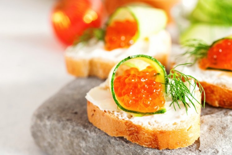 Sandwiches with Red Caviar and Cream Cheese
