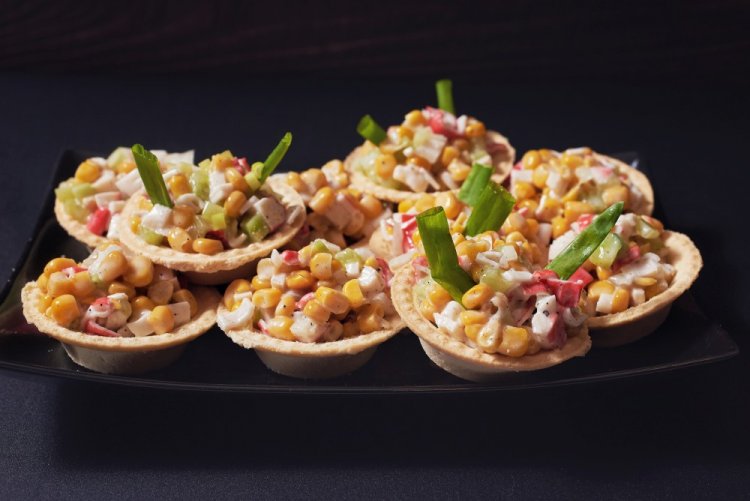 Tartlets with Crab Sticks and Corn