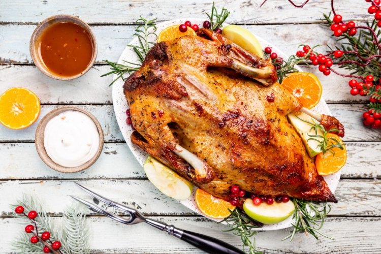 Goose with Nuts and Dried Fruits in the Oven