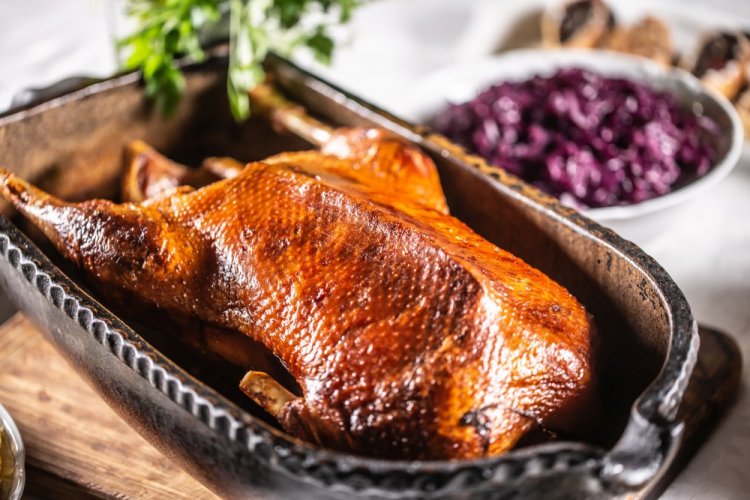 Roasted Goose with Buckwheat, Mushrooms, and Chicken Liver