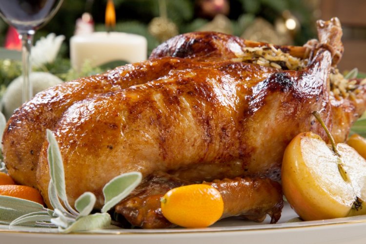 Roasted Goose with Rice in Sour Cream
