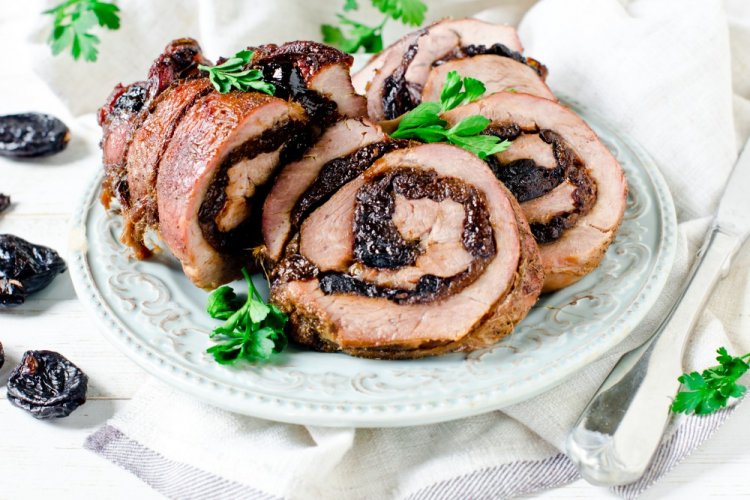 Turkey Roll with Prunes and Dried Apricots in the Oven
