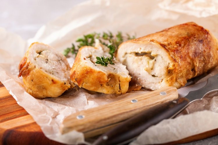 Turkey Roll with Cheese and Herbs in the Oven