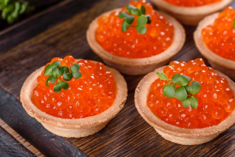 Krill Meat and Red Caviar Tartlets