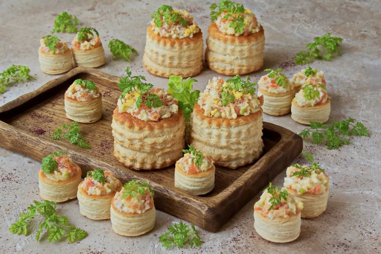 Krill Meat and Pickled Cucumber Tartlets