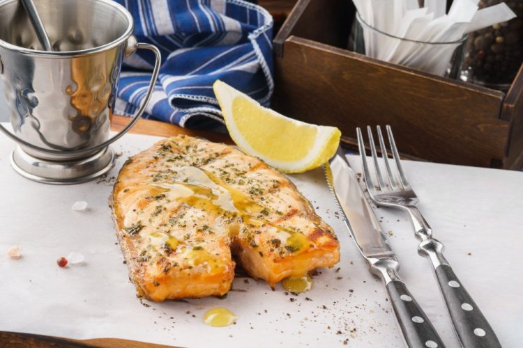Salmon Steaks with Mustard Marinade in an Air Fryer