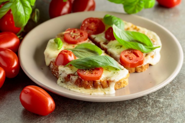 Toasts with Cheese and Tomatoes in Air Fryer