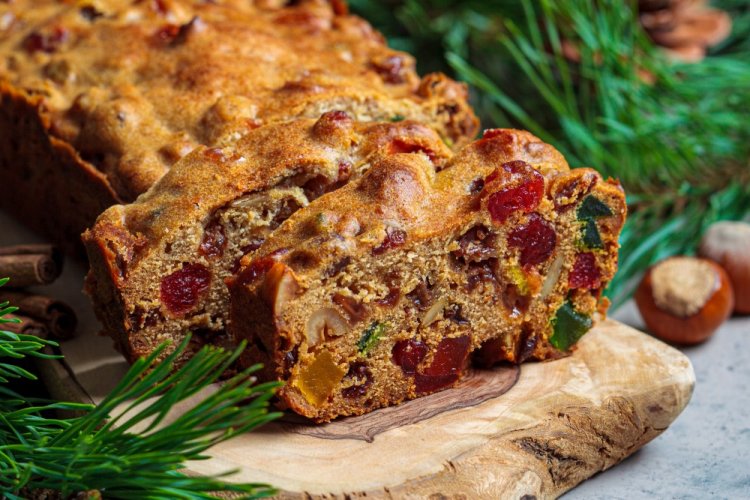 Christmas Cake with Dried Fruits, Zest, and Chocolate