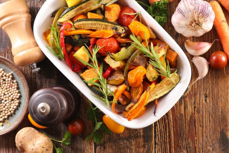Sweet Potatoes with Vegetables in an Air Fryer
