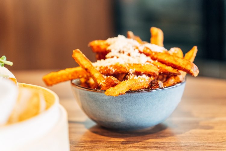 Baked Sweet Potatoes with Soy Sauce and Cheese in an Air Fryer