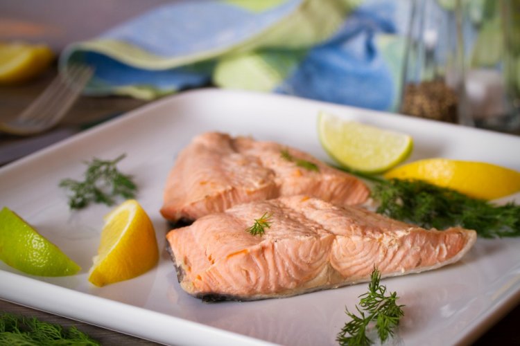 Pink Salmon Steaks with Lemon and Spices in an Air Fryer