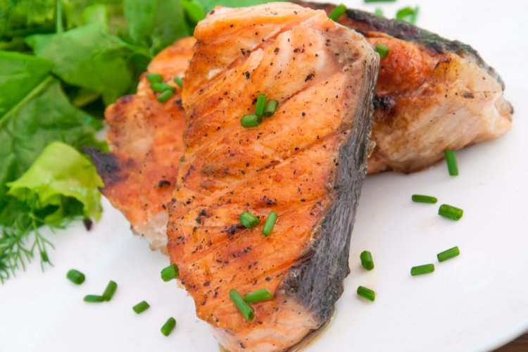 Pink Salmon Steaks with Soy Sauce in an Air Fryer