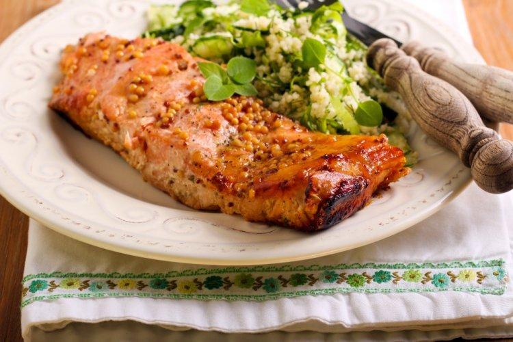 Baked Chum Salmon with Mustard and Soy Sauce in an Air Fryer