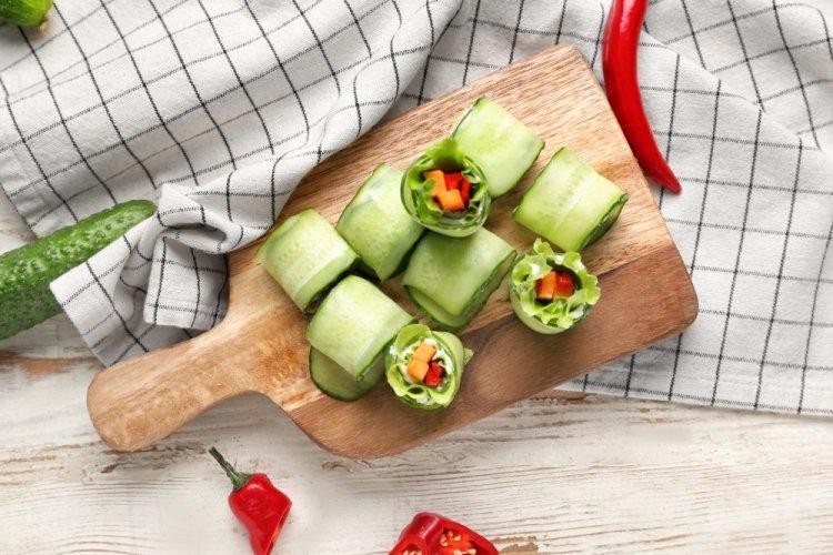 Cucumber Rolls with Vegetables and Feta